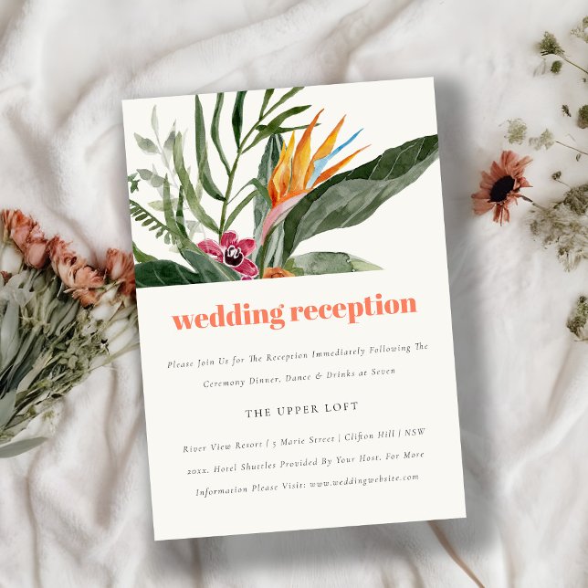 Peach Blush Boho Tropical Floral Wedding Reception Enclosure Card (Creator Uploaded)