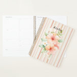 Peach Blush Cream Stripes Tropical Hibiscus Floral Planner<br><div class="desc">Peach Blush Cream Stripes Tropical Hibiscus Floral</div>