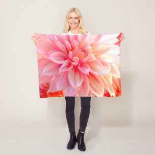Peach Blush Dahlia Blossom Fleece Blanket