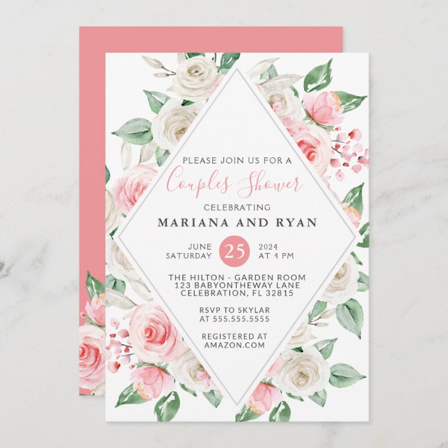 Peach Blush Floral Couples Baby Shower Invitation (Front/Back)