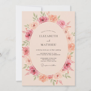 Peach Blush Floral Flourish Wedding Invitation