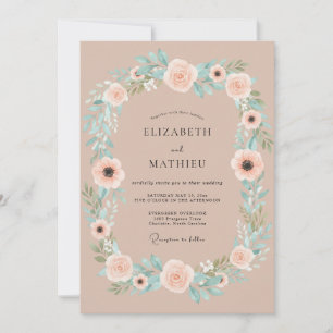 Peach Blush Floral Garland Wedding Invitation