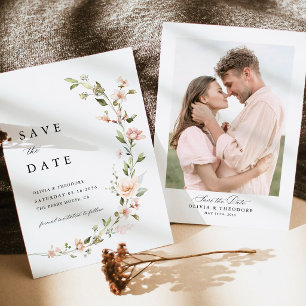 Peach Blush Floral Photo Back Wedding Save The Date