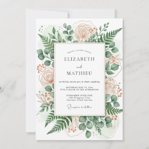 Peach Blush Floral Woodland Wedding Invitation