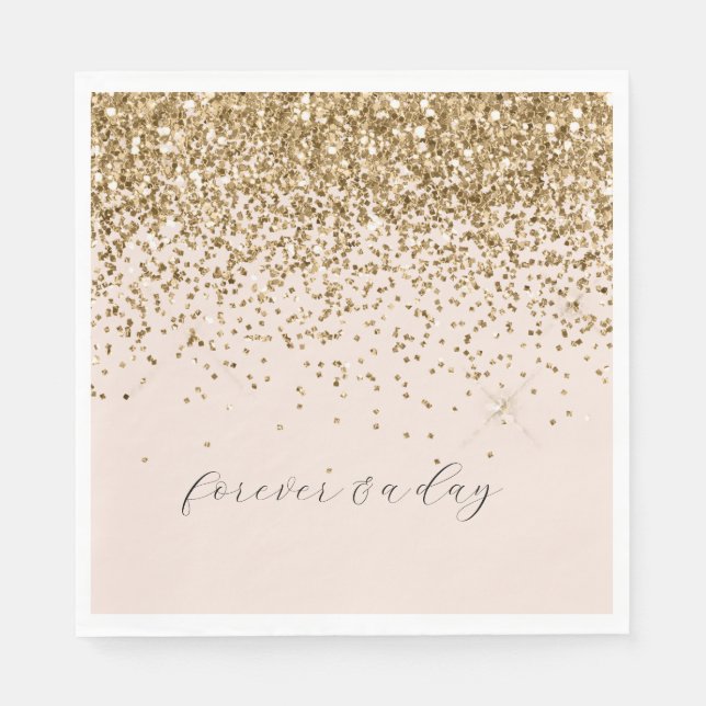 Peach Blush Gold Glam Glitter Wedding Napkin (Front)