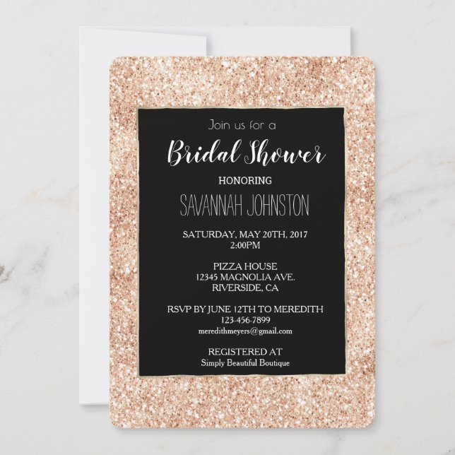 Peach Blush Gold Glitter Invitation (Front)