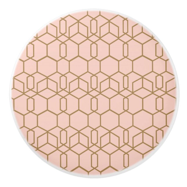 Peach Blush & Gold Modern Boho Geometric Glam Ceramic Knob (Front)