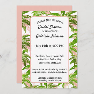 Peach Blush Green Palm Tree Summer Shower Party Invitation