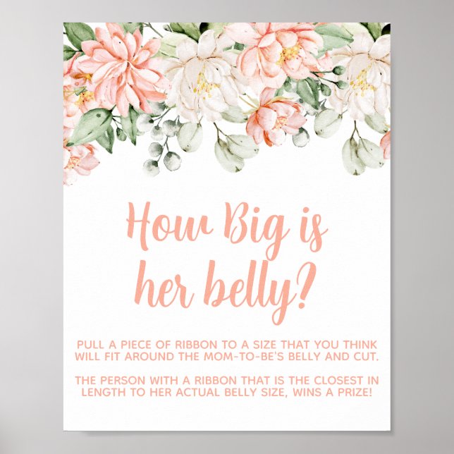 Peach Blush Ivory Baby Shower Big Belly Game Sign (Front)
