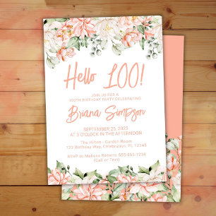 Peach Blush Ivory Floral 100th Birthday Party Invitation