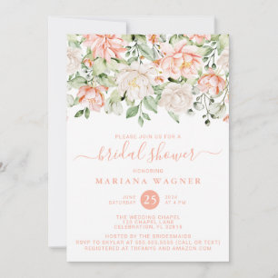 Peach Blush Ivory Floral Bridal Shower Invitation