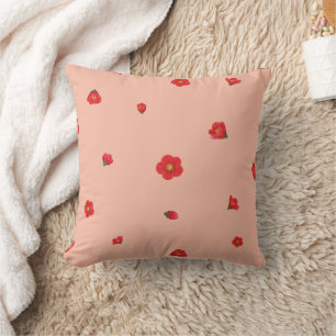 Peach Blush Japanese Quince Floral Pattern Throw Pillow