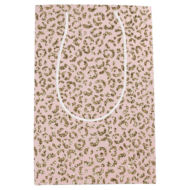 Peach Blush Pink Glitter Gold Leopard Print       Medium Gift Bag (Front)