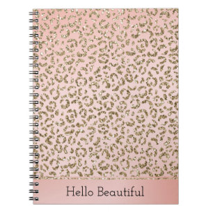 Peach Blush Pink Glitter Gold Leopard Print    Notebook