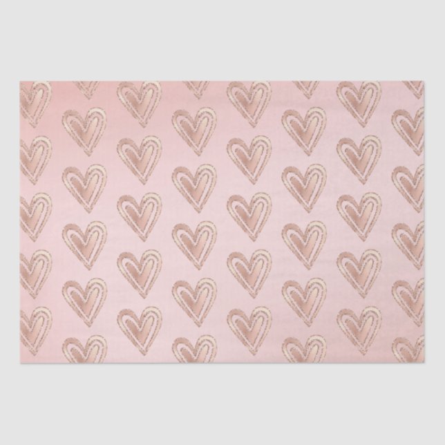 Peach Blush Pink Glitter Hearts Tissue Paper (Front)