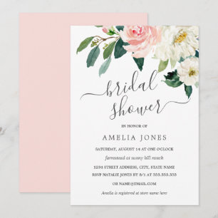 Peach Blush Pink Watercolor Floral Bridal Shower Invitation