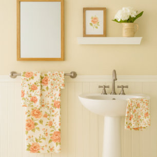 Peach Blush Rose Floral Bath Towel Set