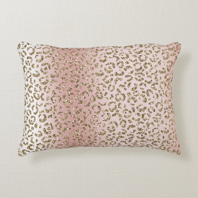 Peach Blush Rose Gold Glitter Leopard Print   Accent Pillow (Front)