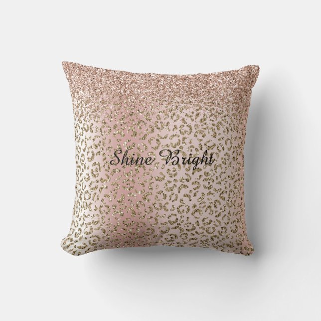 Peach Blush Rose Gold Glitter Leopard Print   Throw Pillow (Front)