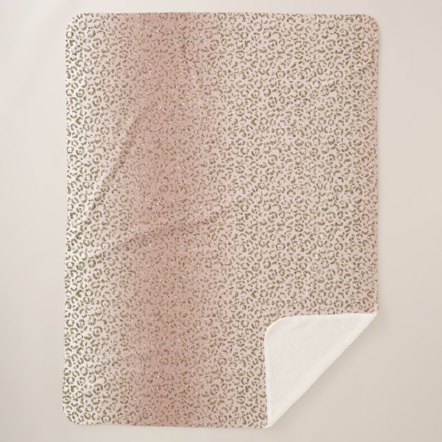 Peach Blush Rose Gold Glitter Leopard  Sherpa Blanket (Front)