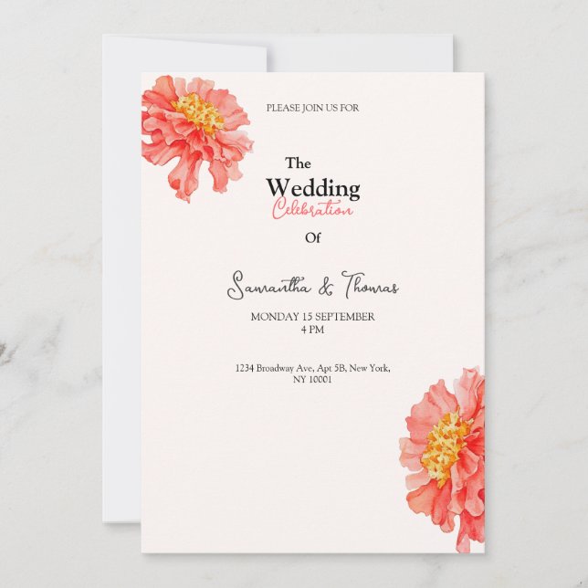 Peach Blush roses classy wedding invitation (Devant)