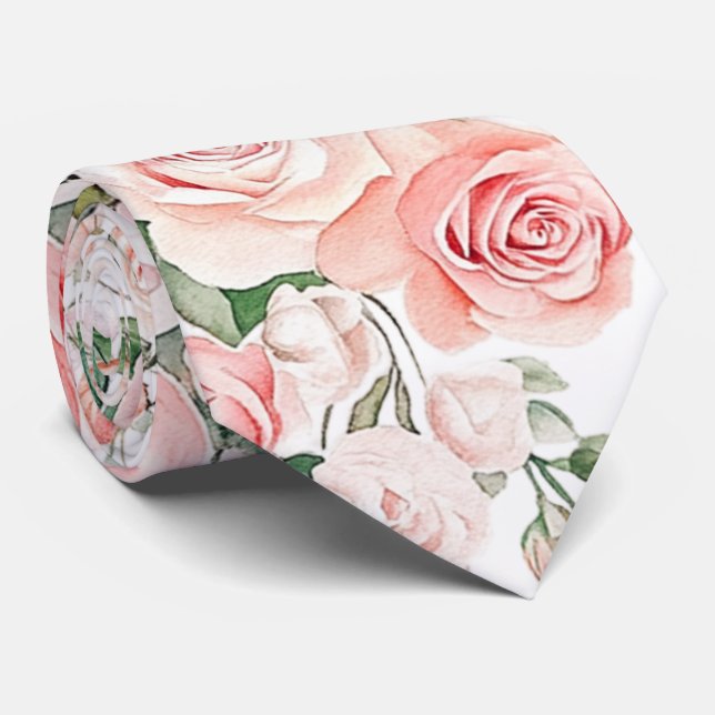 Peach Blush Roses Neck Tie (Rolled)