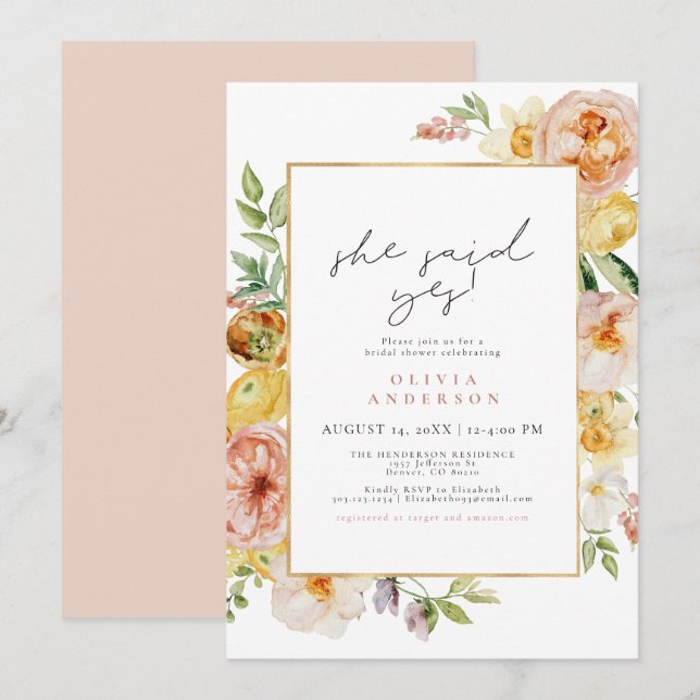 Peach & Blush Spring Wildflower Bridal Shower Invitation (Front/Back)