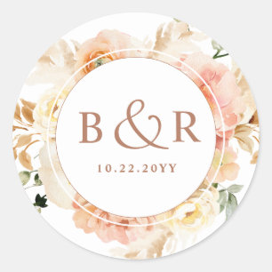 Peach Blush, Terracotta Wedding Envelope / Favour  Classic Round Sticker