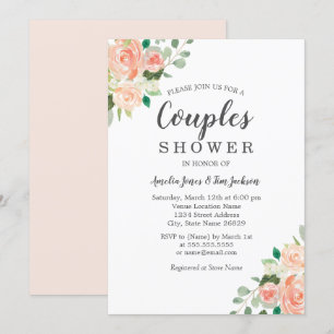 Peach Blush Watercolor Floral Couples Shower Invitation