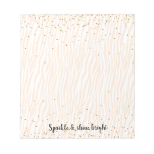 Peach Blush White Zebra Gold Confetti Sparkle   Notepad
