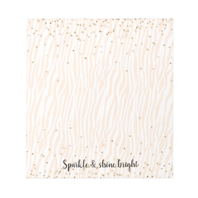Peach Blush White Zebra Gold Confetti Sparkle   Notepad (Front)
