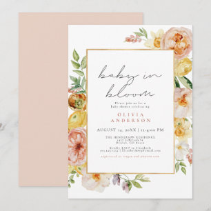 Peach & Blush Wildflower Girl Baby Shower Invitation