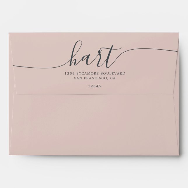 Peach Blush with Black Script Return Address Envelope (Back (Top Flap))