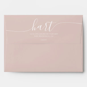 Peach Blush with White Script Return Address Envelope