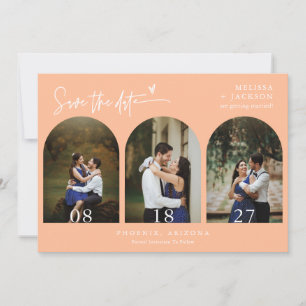 Peach Boho Arch Photo QR Code Save the Date Invitation
