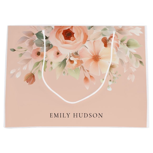 Peach Boho Floral Large Gift Bag (Front)