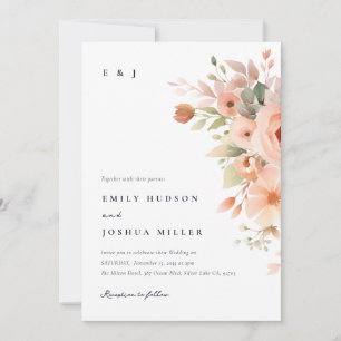 Peach Boho Floral Wedding Invitation