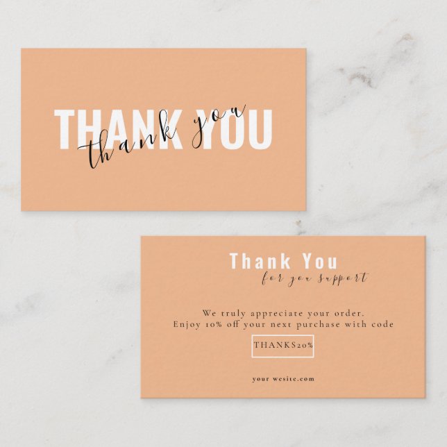 Peach Bold Script Thank You Card Discount Business (Front/Back)