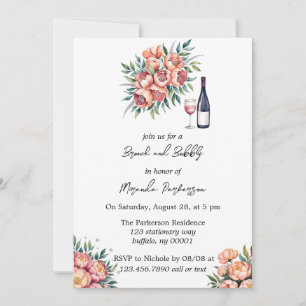 Peach Bouquet with Diamonds Brunch and Bubbly Invitation