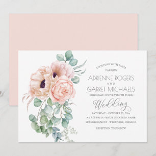 Peach Bouquet With Eucalyptus Greenery Wedding Invitation