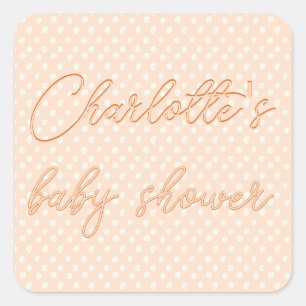 Peach Bow Baby Shower Square Sticker