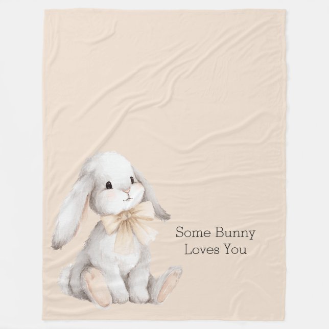 Peach Bow Some Bunny Loves You Fleece Blanket (Front)