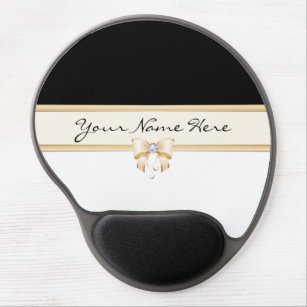 Peach Bow with Diamond on Black and White Gel Mouse Pad