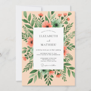 Peach Breezy Watercolor Wedding Invitation