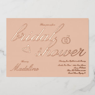 Peach Bridal Shower Heart Pressed Foil Invitation