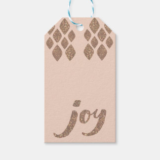 Peach & Bronze Glitter Joy Xmas Gift Tags