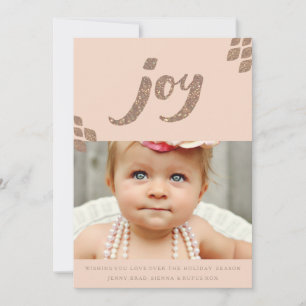 Peach & Bronze Glitter Joy Xmas Photo Card