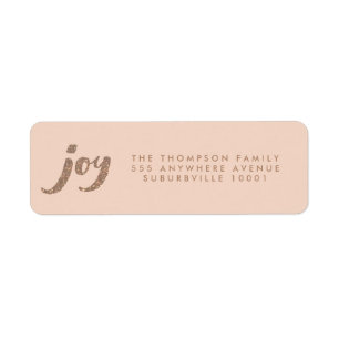 Peach & Bronze Glitter Joy Xmas Return Address