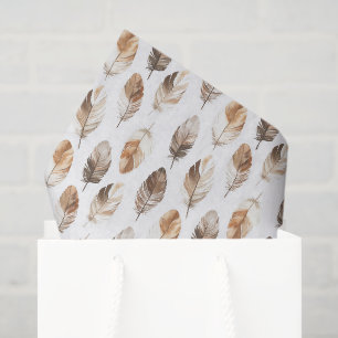 Peach Brown Cream Feathers Birthday Tissue Paper