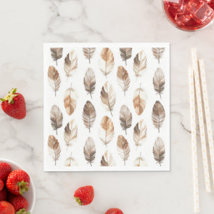 Peach Brown Cream Feathers Napkin